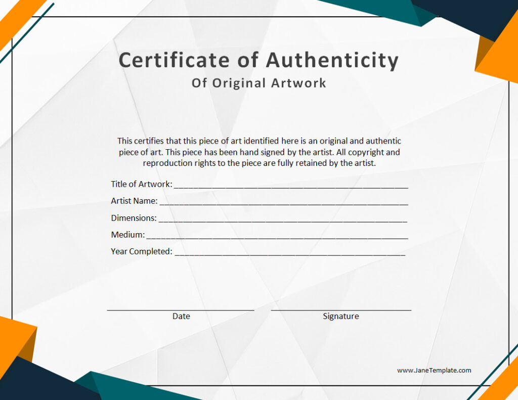 Printable Authenticity Certificate Template (Word)