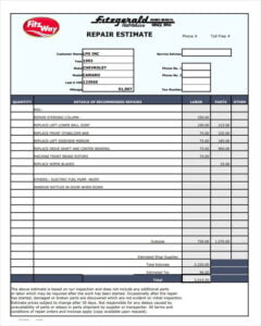 Printable Auto Repair Estimate Template