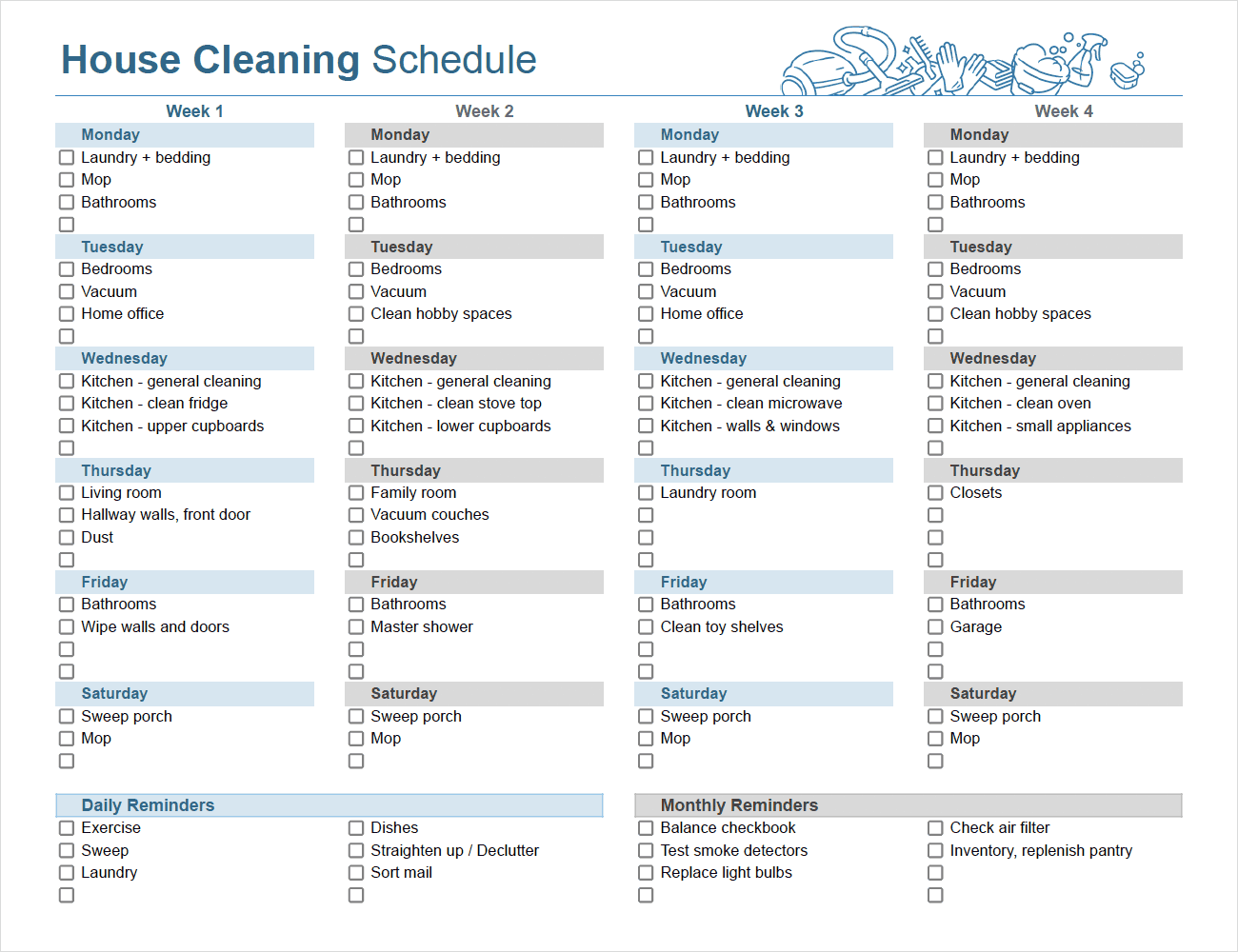 Blank Office Cleaning Schedule Template