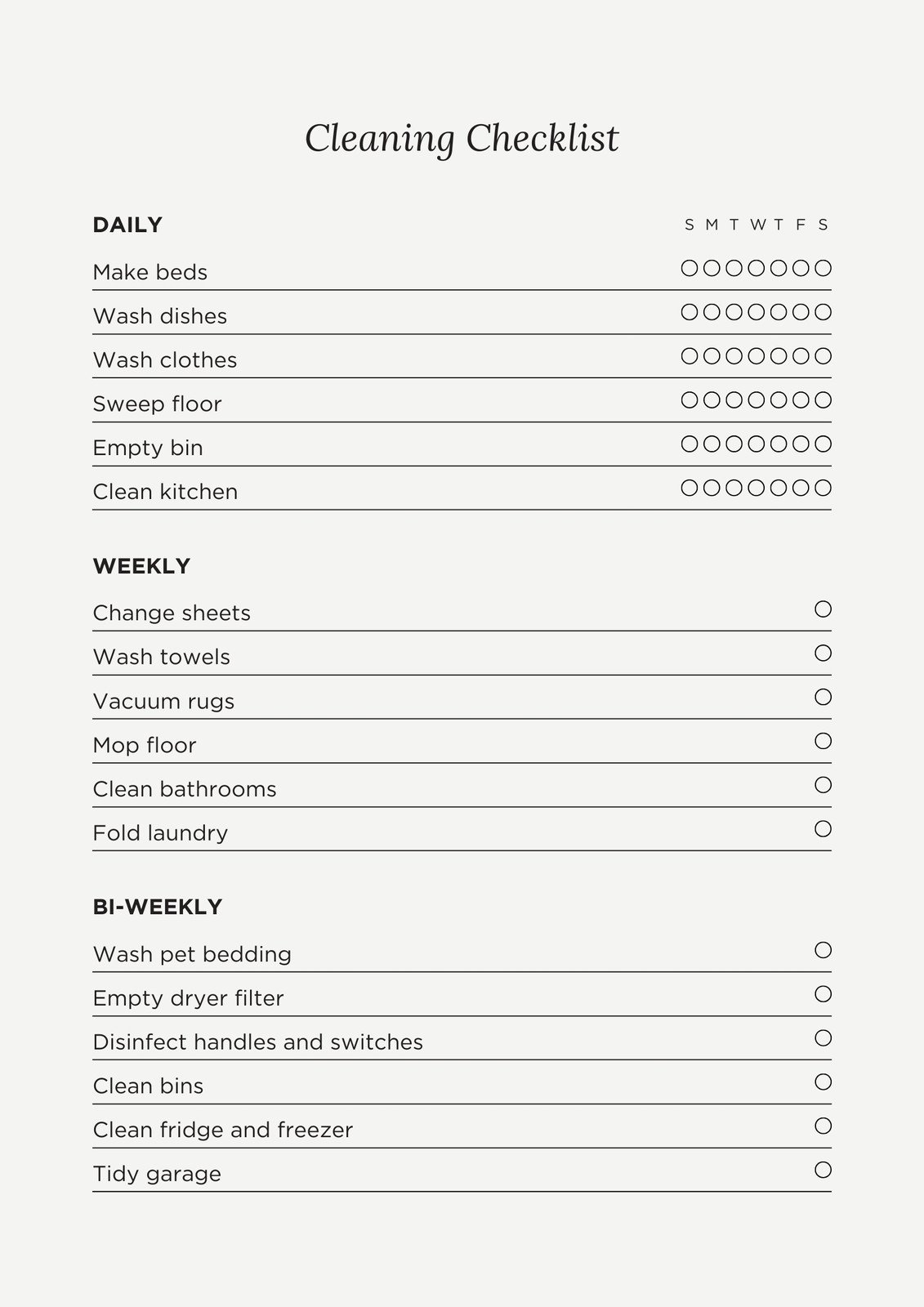 Blank Office Cleaning Schedule Template