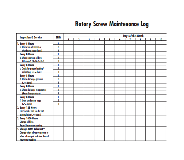 Blank Office Maintenance Log Template