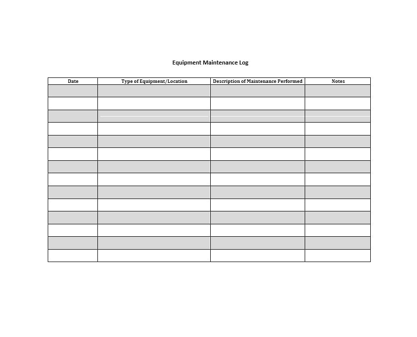 Blank Office Maintenance Log Template