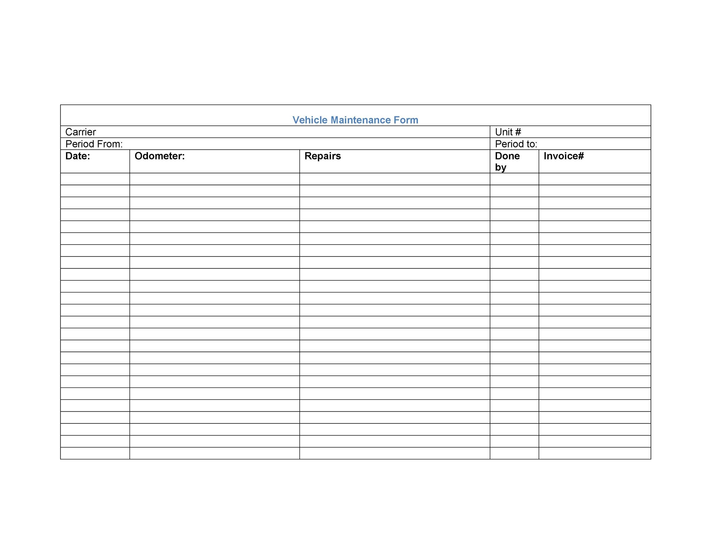 Blank Office Maintenance Log Template