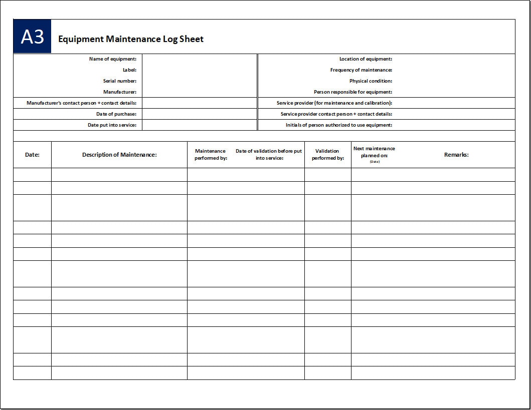 Blank Office Maintenance Log Template