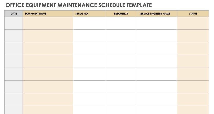 Blank Office Maintenance Log Template