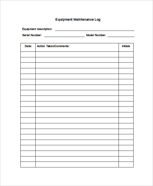 Blank Office Maintenance Log Template