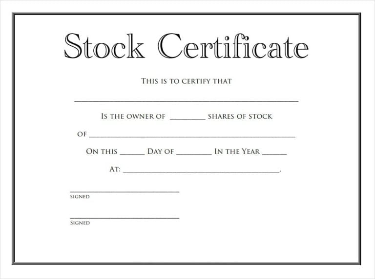 Printable Stock Certificate Template