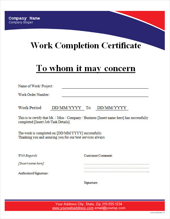 Certificate Completion Template Word Certificate Completion Template Word