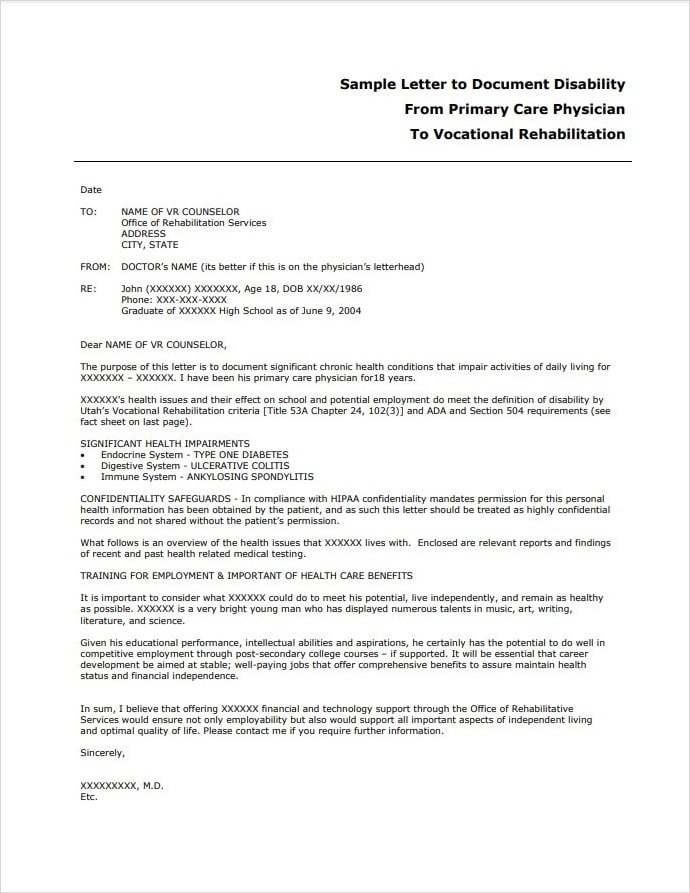 Disability Sample Letter From Doctor Confirming Illness Disability Sample Letter From Doctor Confirming Illness