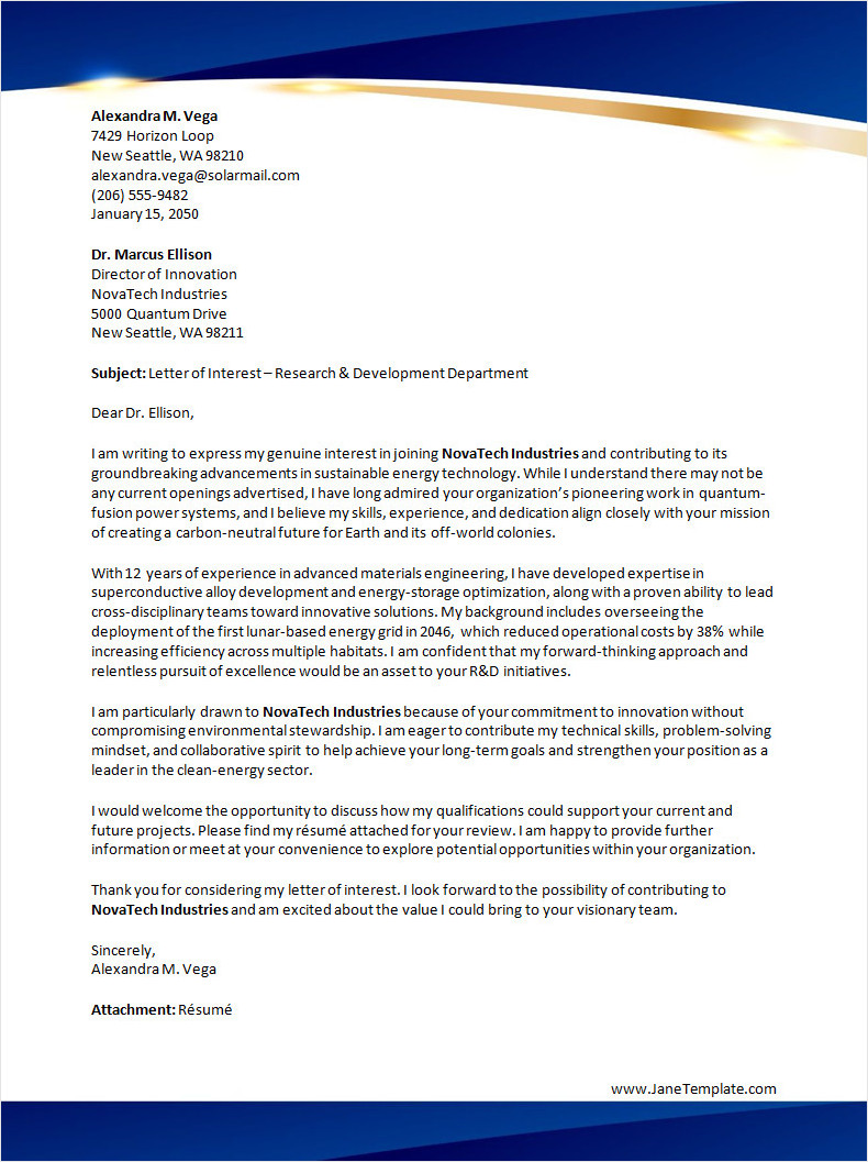 Free Employment Letter of Interest Template
