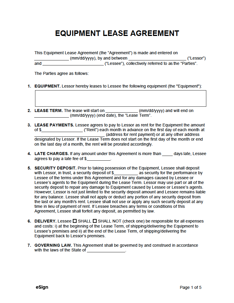 Equipment Lease Agreement Template