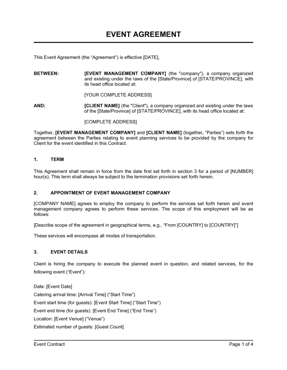 Event Planning Agreement Template Example