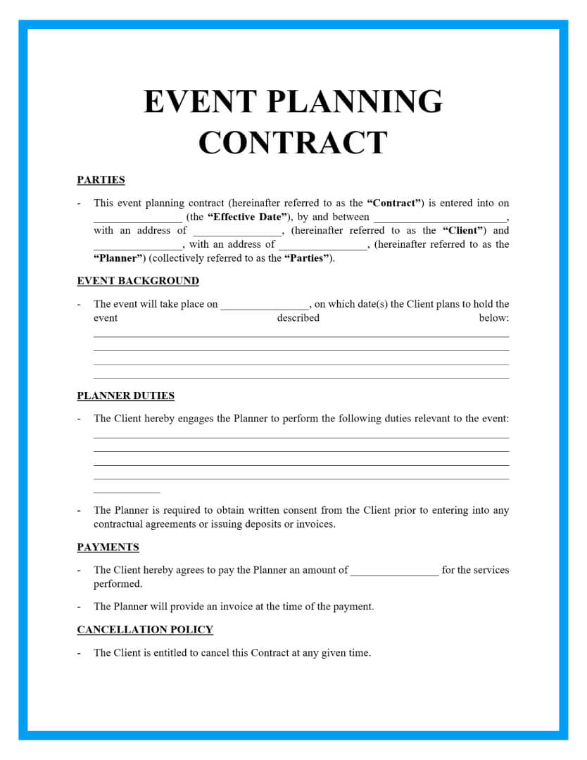 Event Planning Agreement Template Sample Event Planning Agreement Template Sample