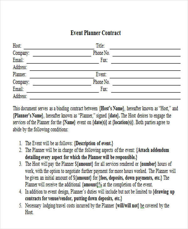 Event Planning Agreement Template