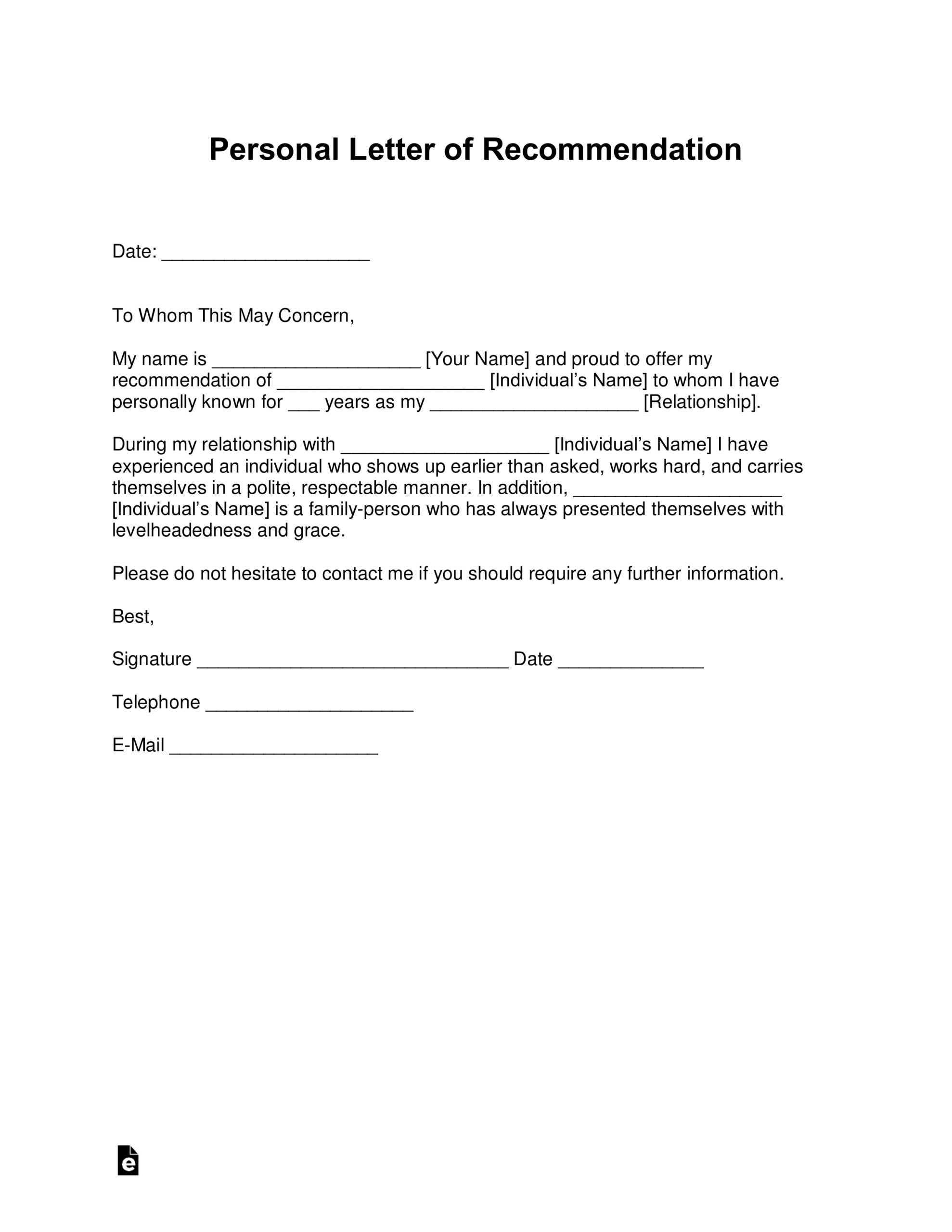 Example Letter of Recommendation for a Friend Template Example Letter of Recommendation for a Friend Template