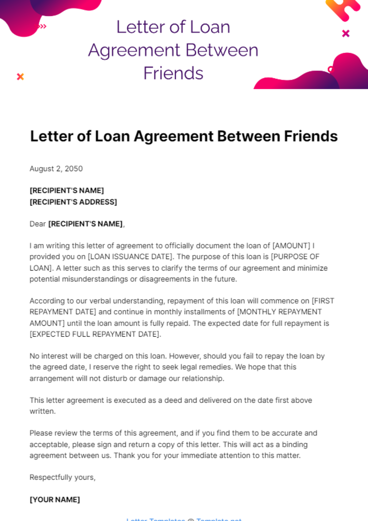 Example Loan Contract Between Friends Example Loan Contract Between Friends