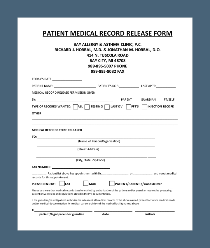 Example Medical Records Release Form Example Medical Records Release Form