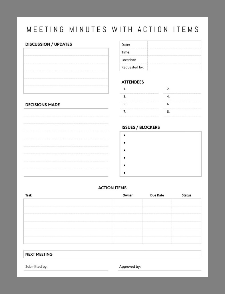 Example Meeting Minutes Template with Action Items Example Meeting Minutes Template with Action Items