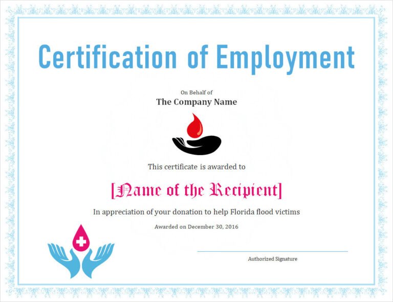 Printable Certificate of Employment Template