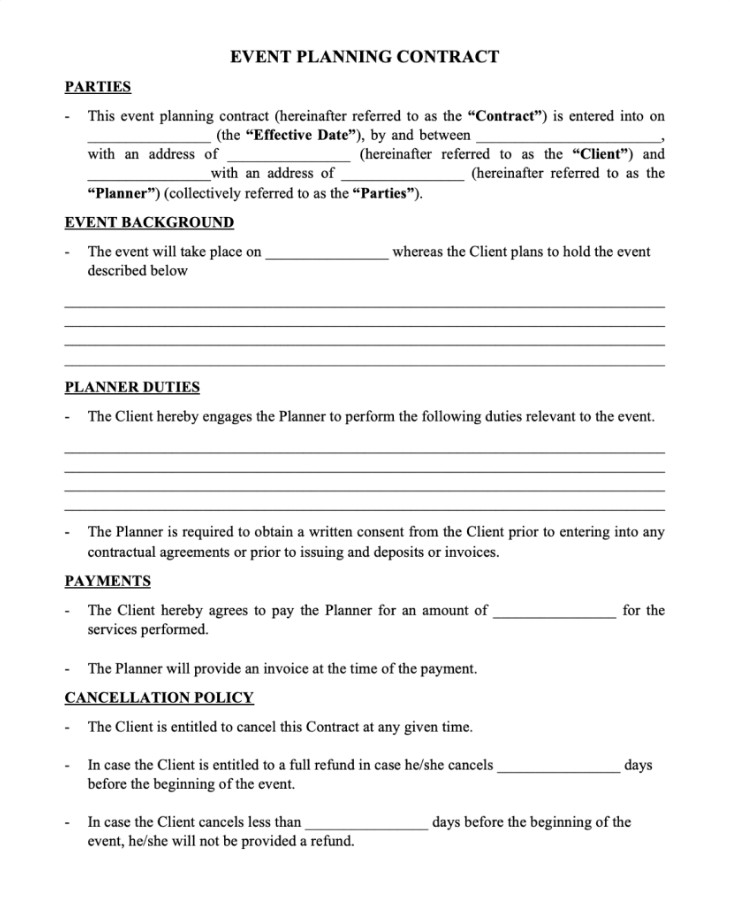 Example of Event Planning Agreement Template