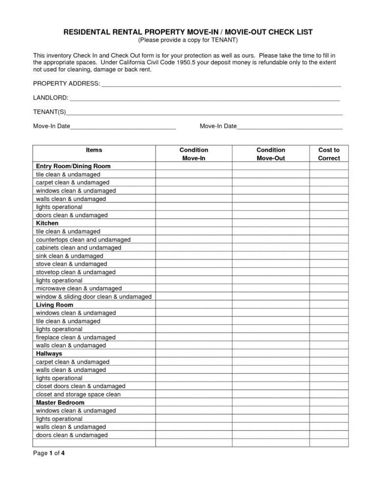 Home Rental Inspection Checklist Template