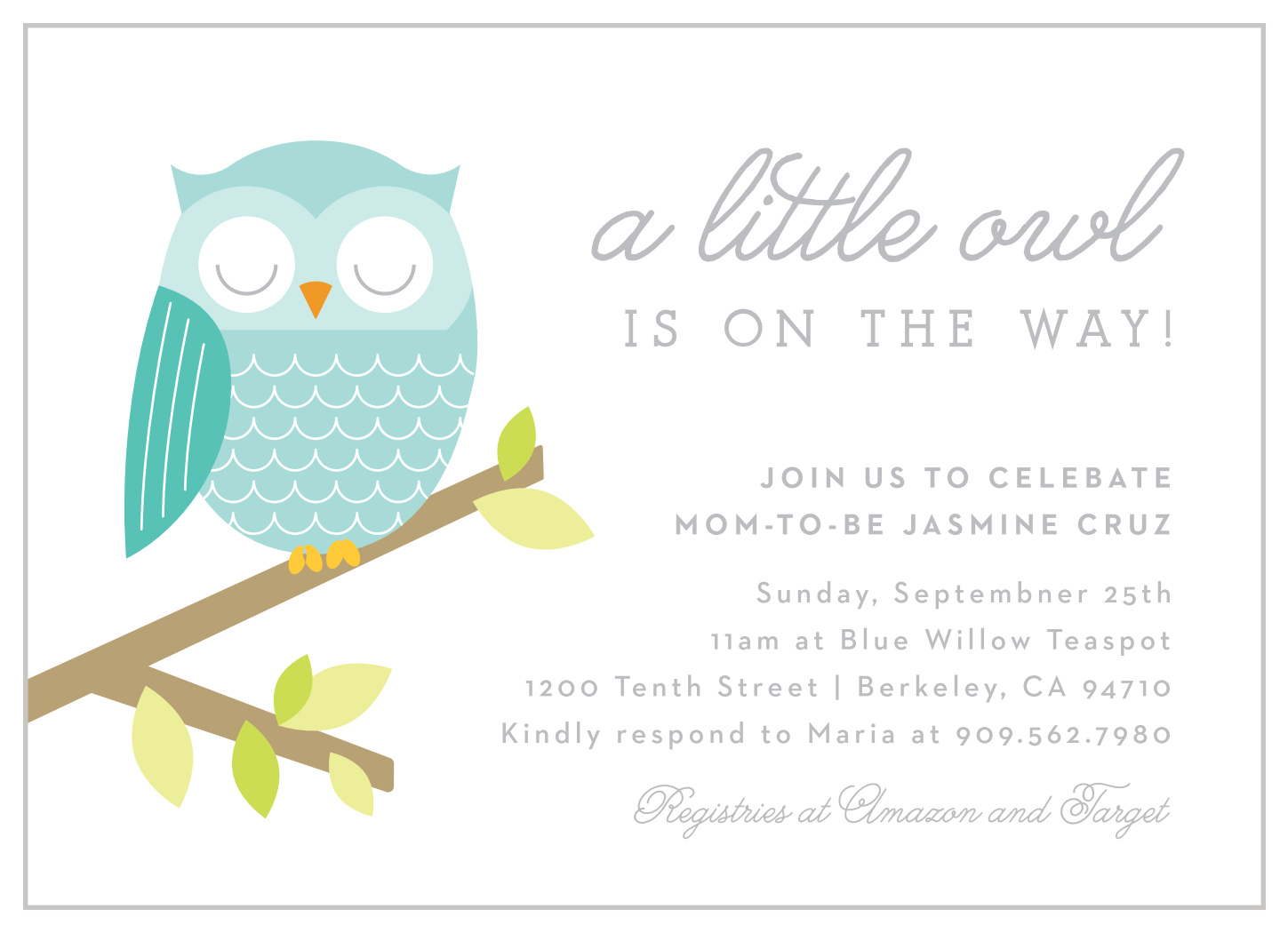 Example of Owl Baby Shower Invitation Template