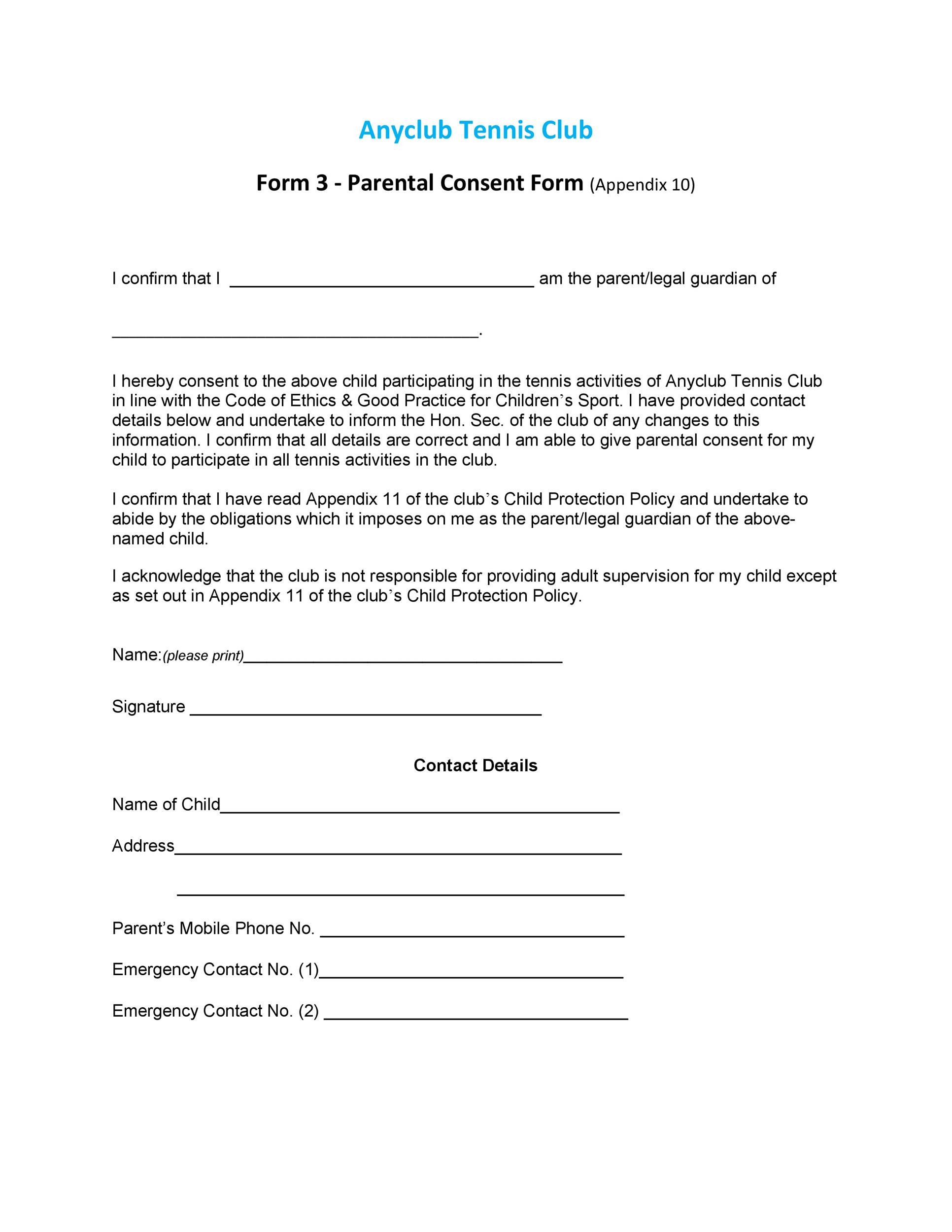 Example of Parent Permission Form Example of Parent Permission Form