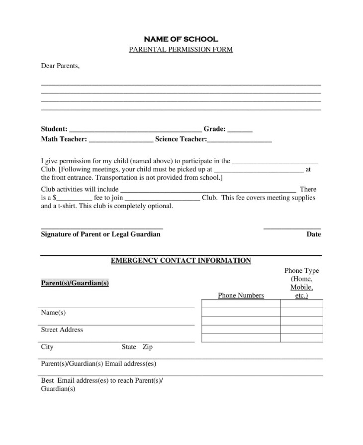 Example of Parent Permission Slip Template Example of Parent Permission Slip Template