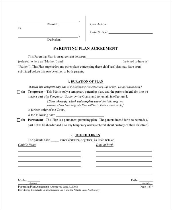 Example of Parenting Agreement Template Example of Parenting Agreement Template