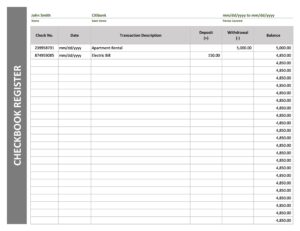 Personal Financial Transaction Register Template