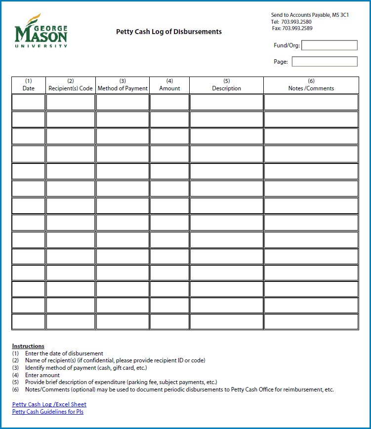 Example of Petty Cash Log Template Example of Petty Cash Log Template