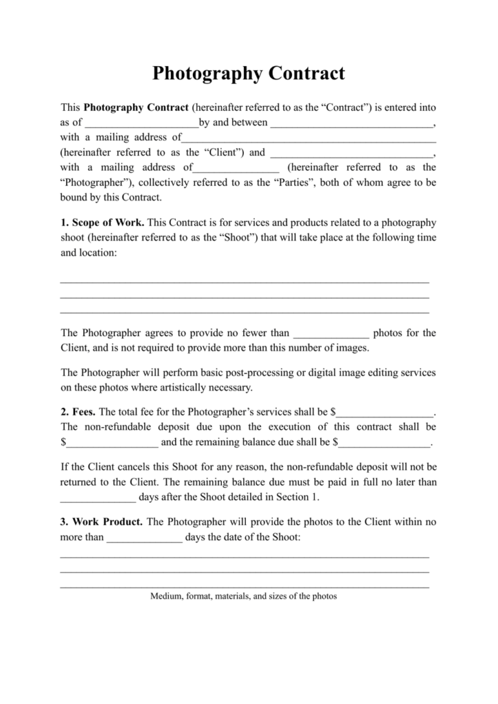 Photographer Agreement Template (Word)