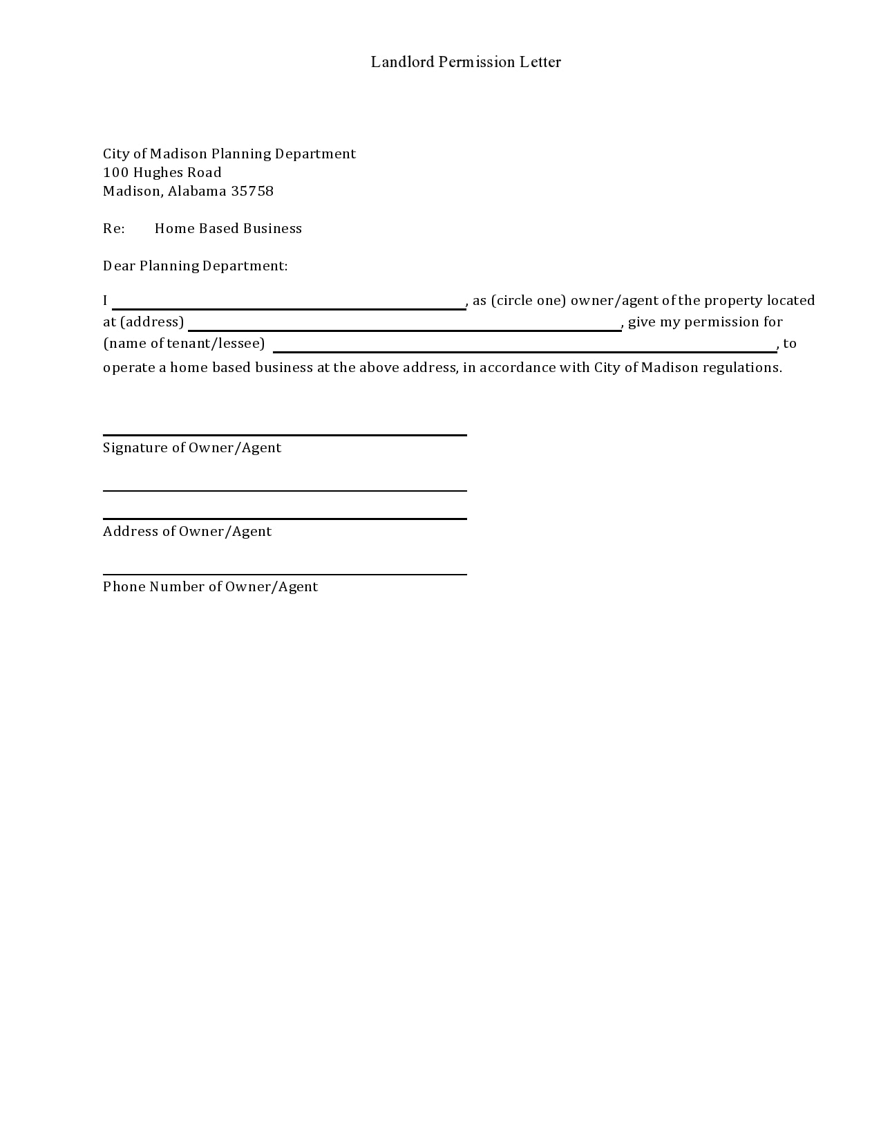Example of Printable Permission Letter Template