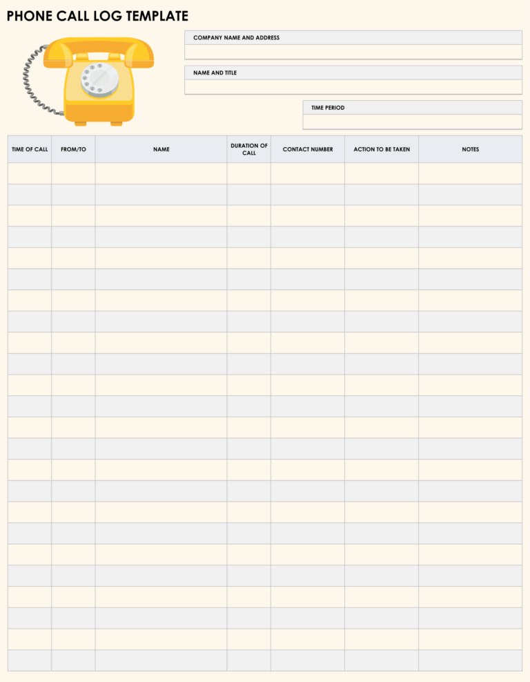 Post Op Phone Cal Log Free Printable Phone Call Log Template