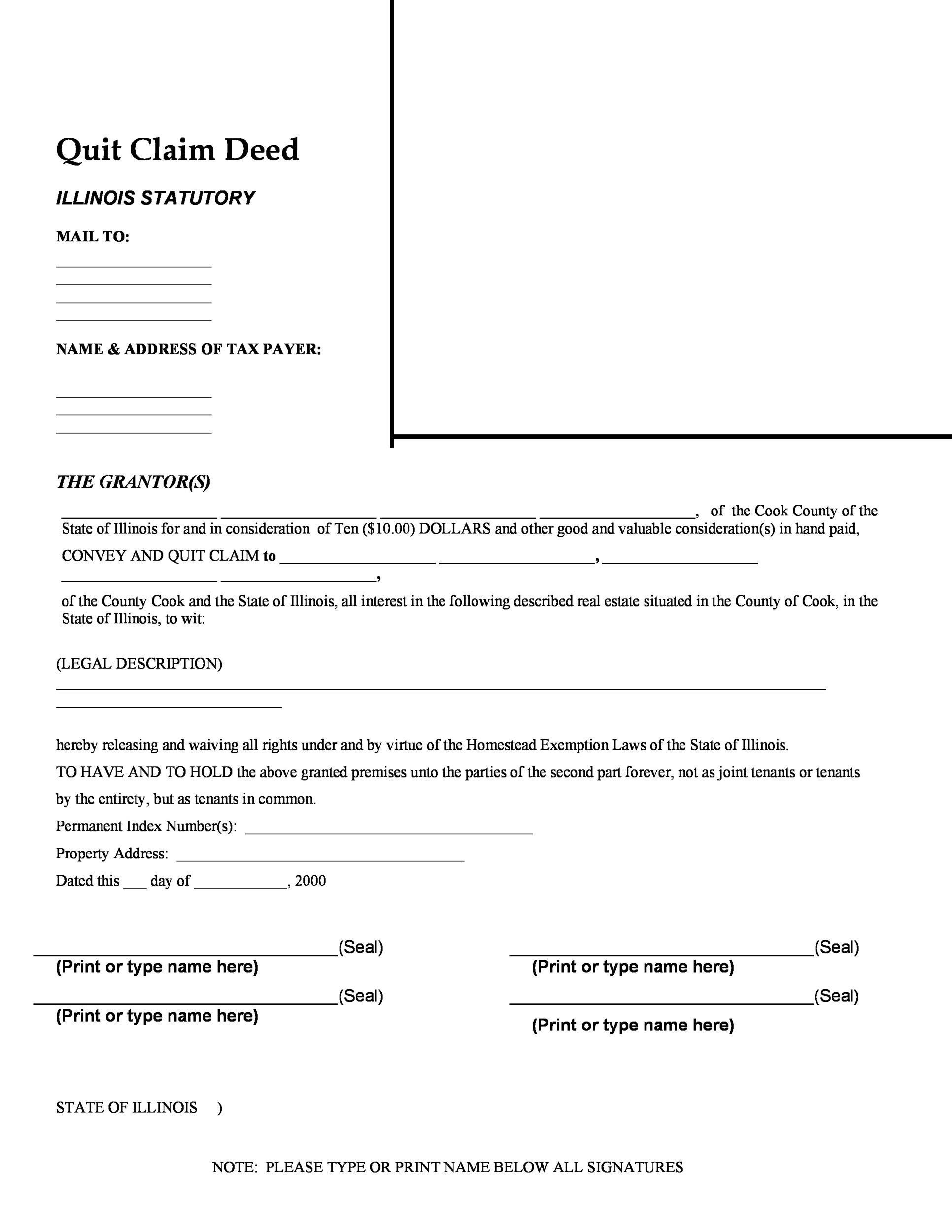 Example of Printable Quit Claim Deed Form