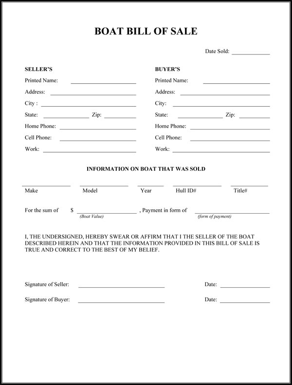 Example of Printable RV Bill of Sale Form Example of Printable RV Bill of Sale Form
