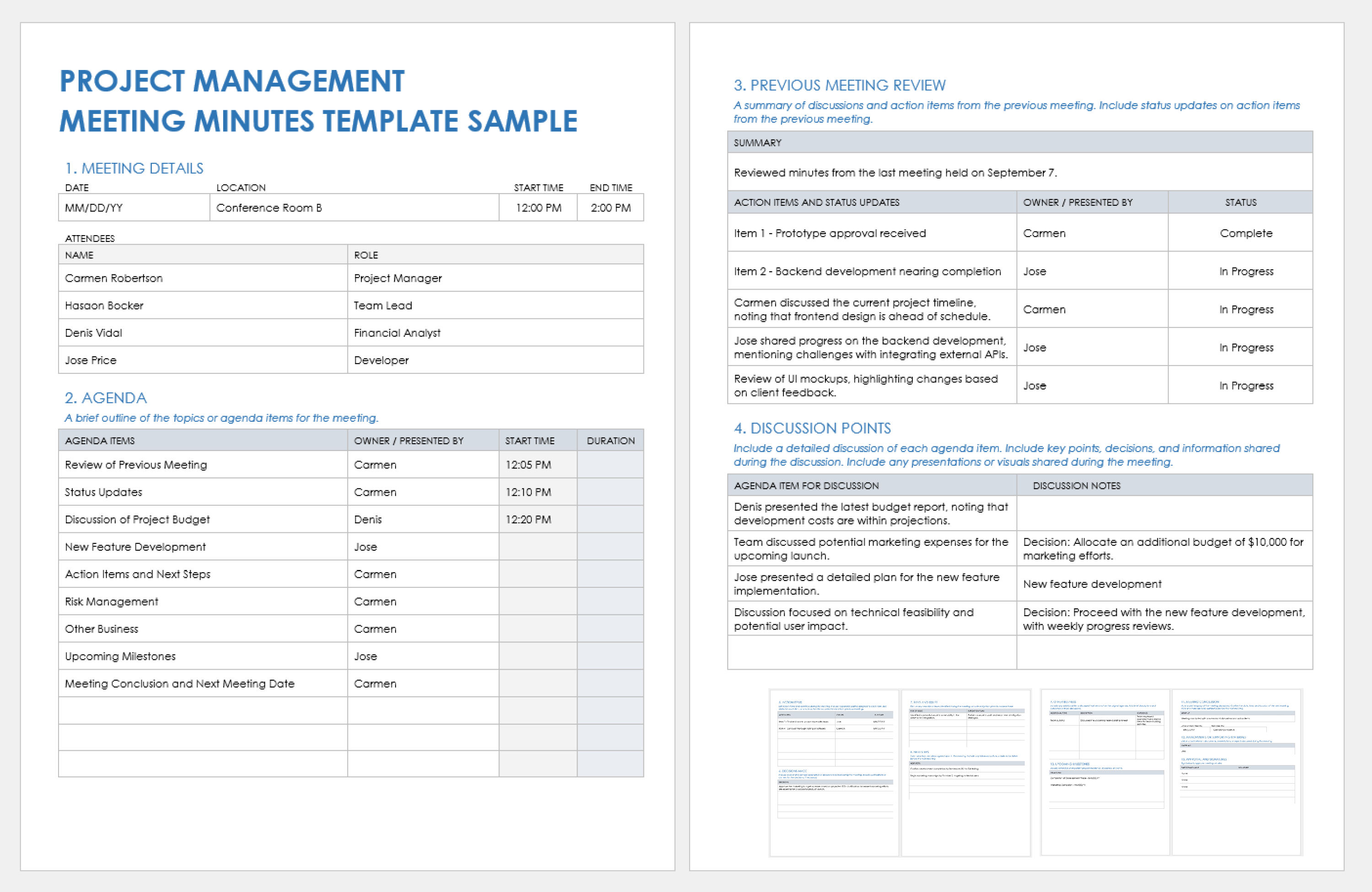 Example of Project Meeting Minutes Template