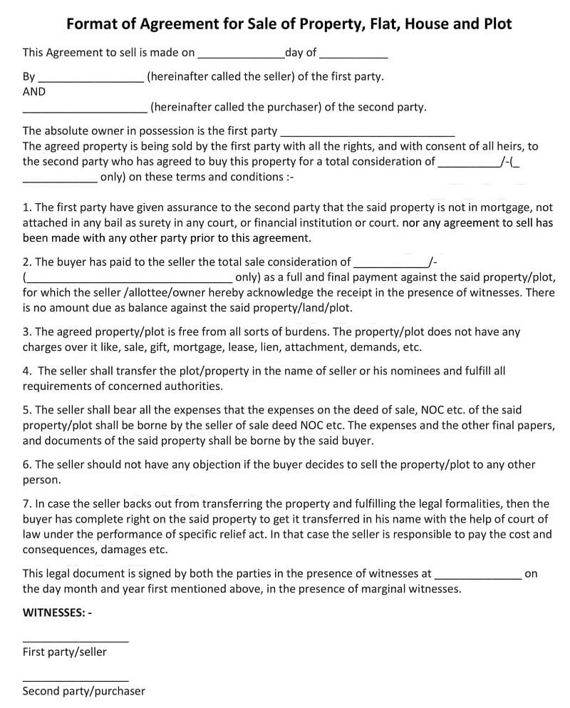 Example of Property Sale Agreement Template Example of Property Sale Agreement Template