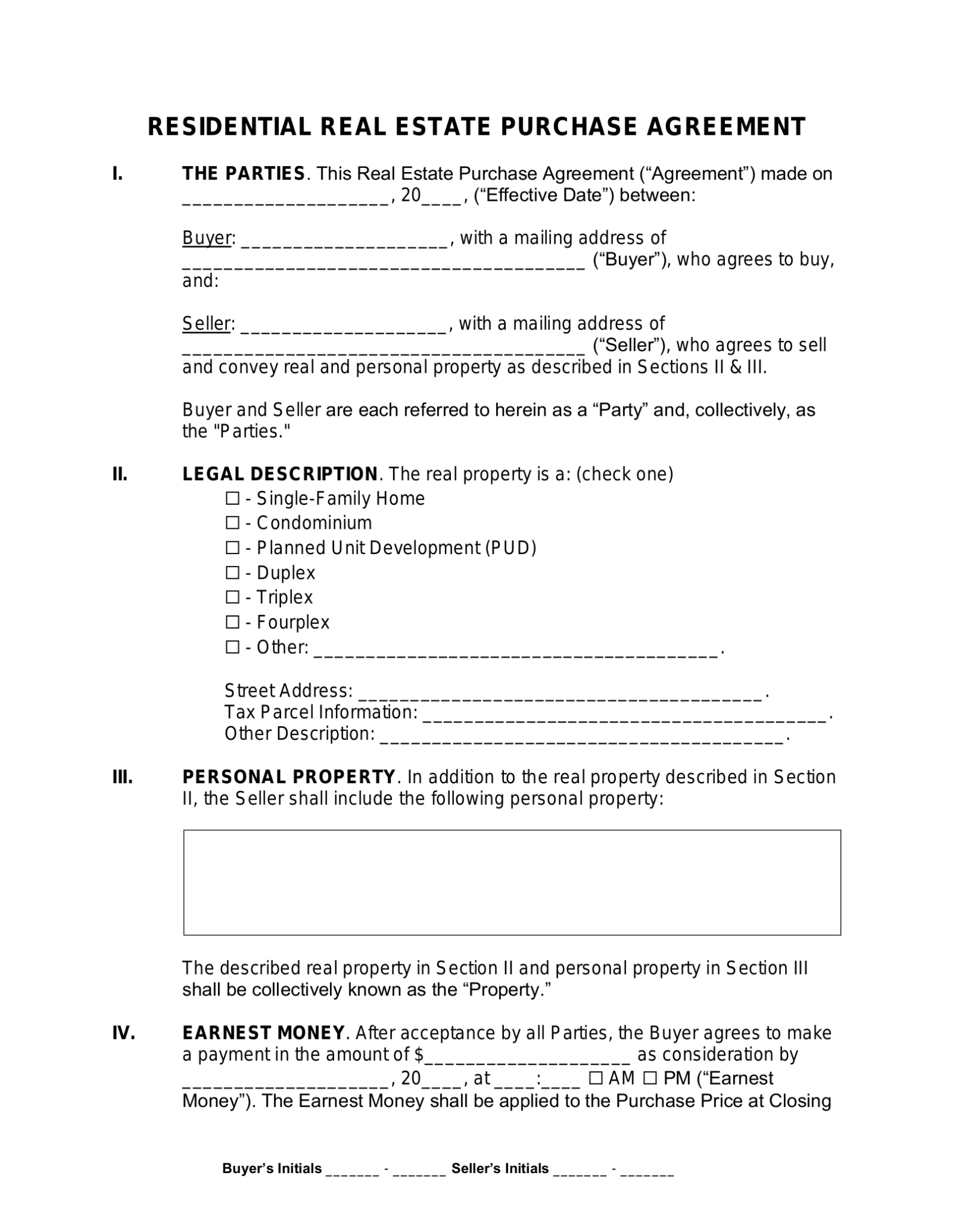Real Estate Sale Agreement Template