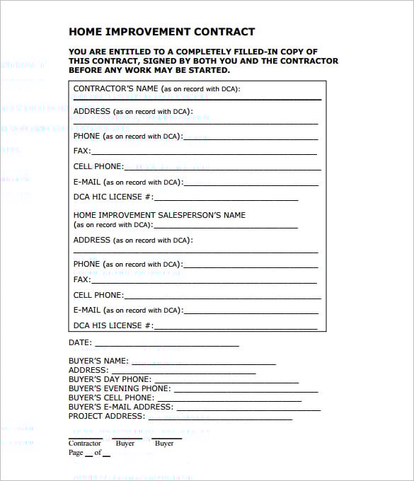 Example of Renovation Agreement Template Example of Renovation Agreement Template