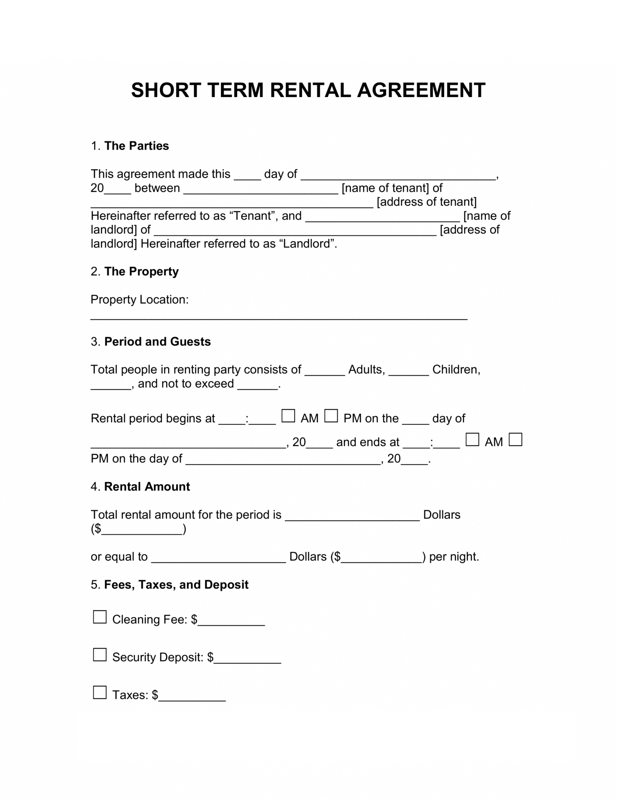Example of Short Term Lease Agreement Template Example of Short Term Lease Agreement Template