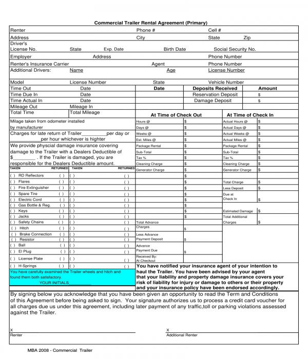 Example of Utility Trailer Rental Agreement Template Example of Utility Trailer Rental Agreement Template