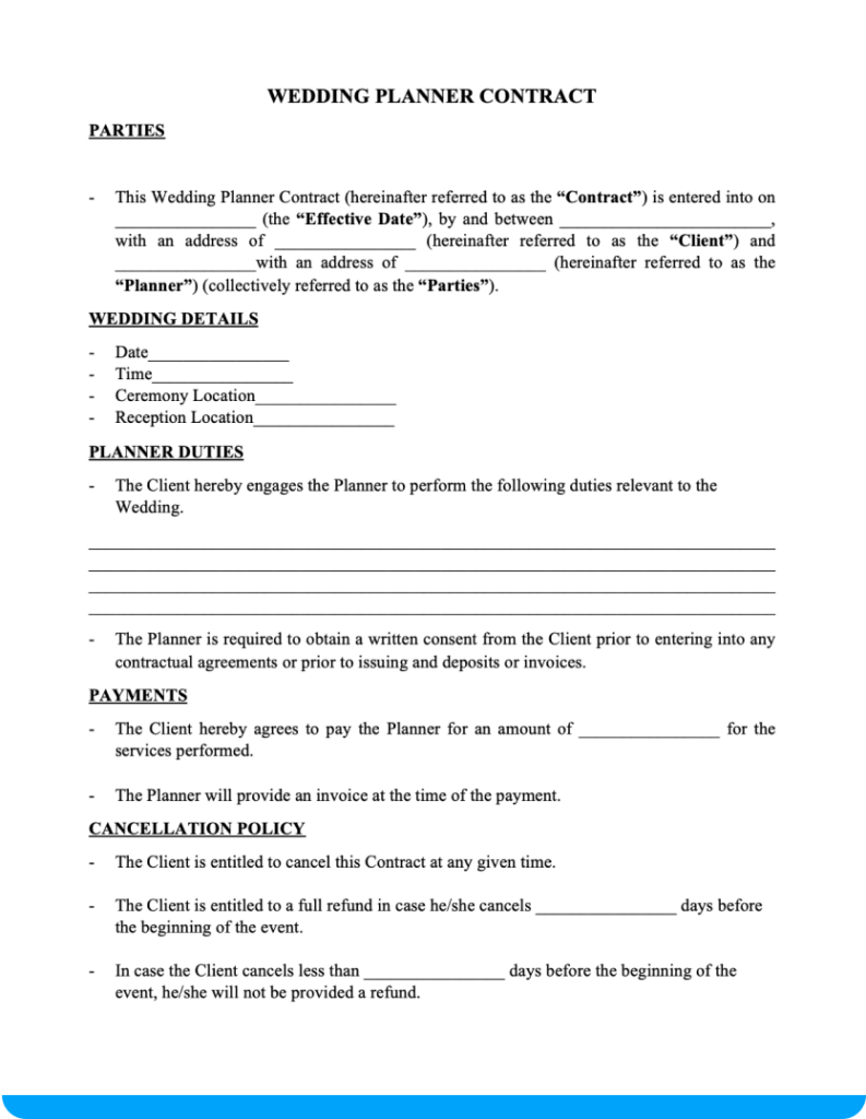 Wedding Planner Agreement Template
