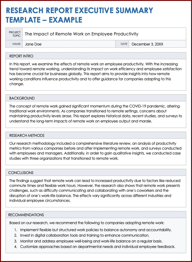 Executive Summary Template Example