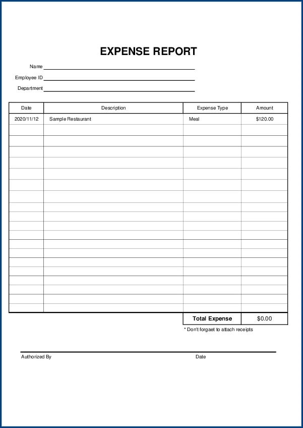 Expense Report Template Example