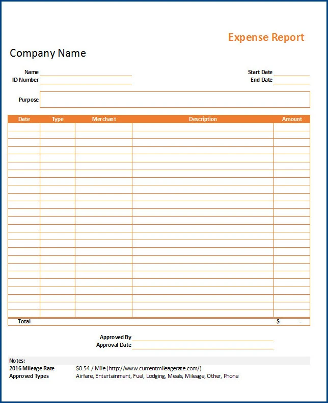 Expense Report Template Sample