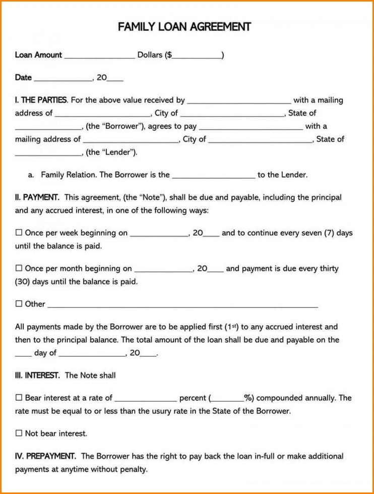 Family Loan Agreement Template Sample