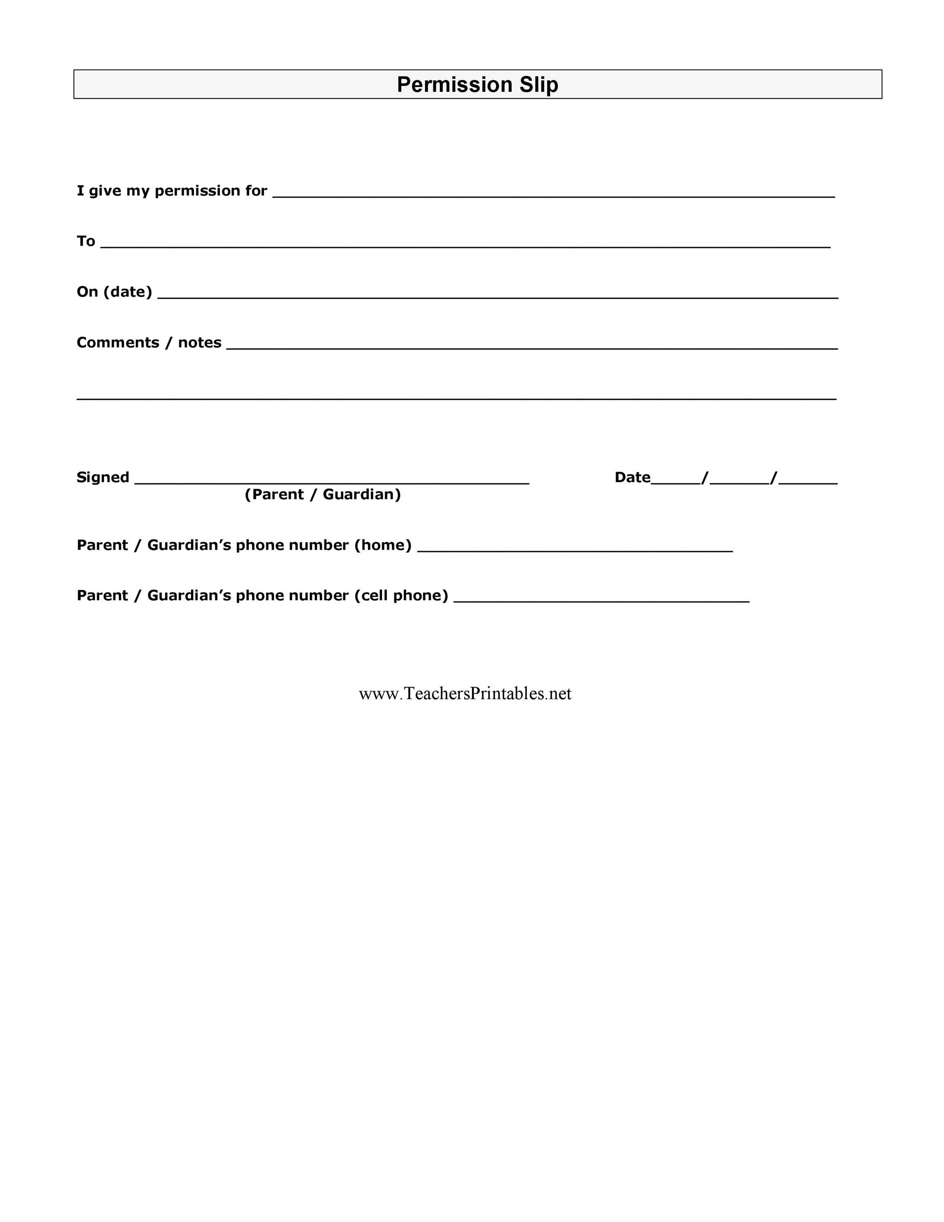 Field Trip Permission Slip Template Sample