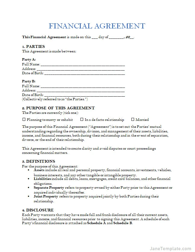 Financial Agreement Template Word