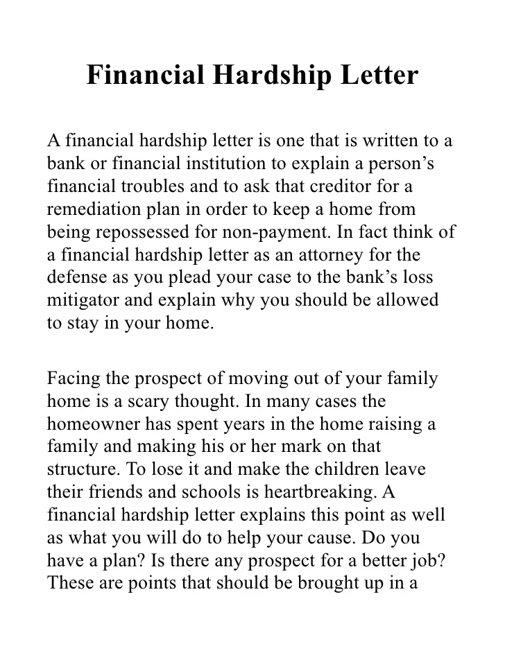 Financial Hardship Letter Template Financial Hardship Letter Template Word